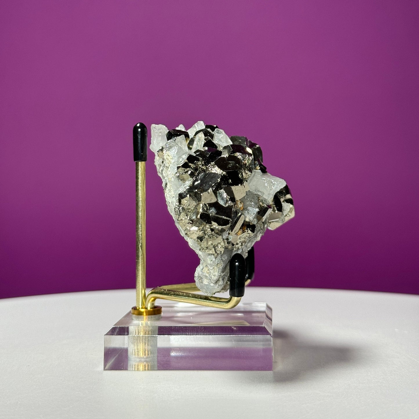 Chalcopyrite on Quartz Specimen (China) (Includes Metal/Acrylic Stand)