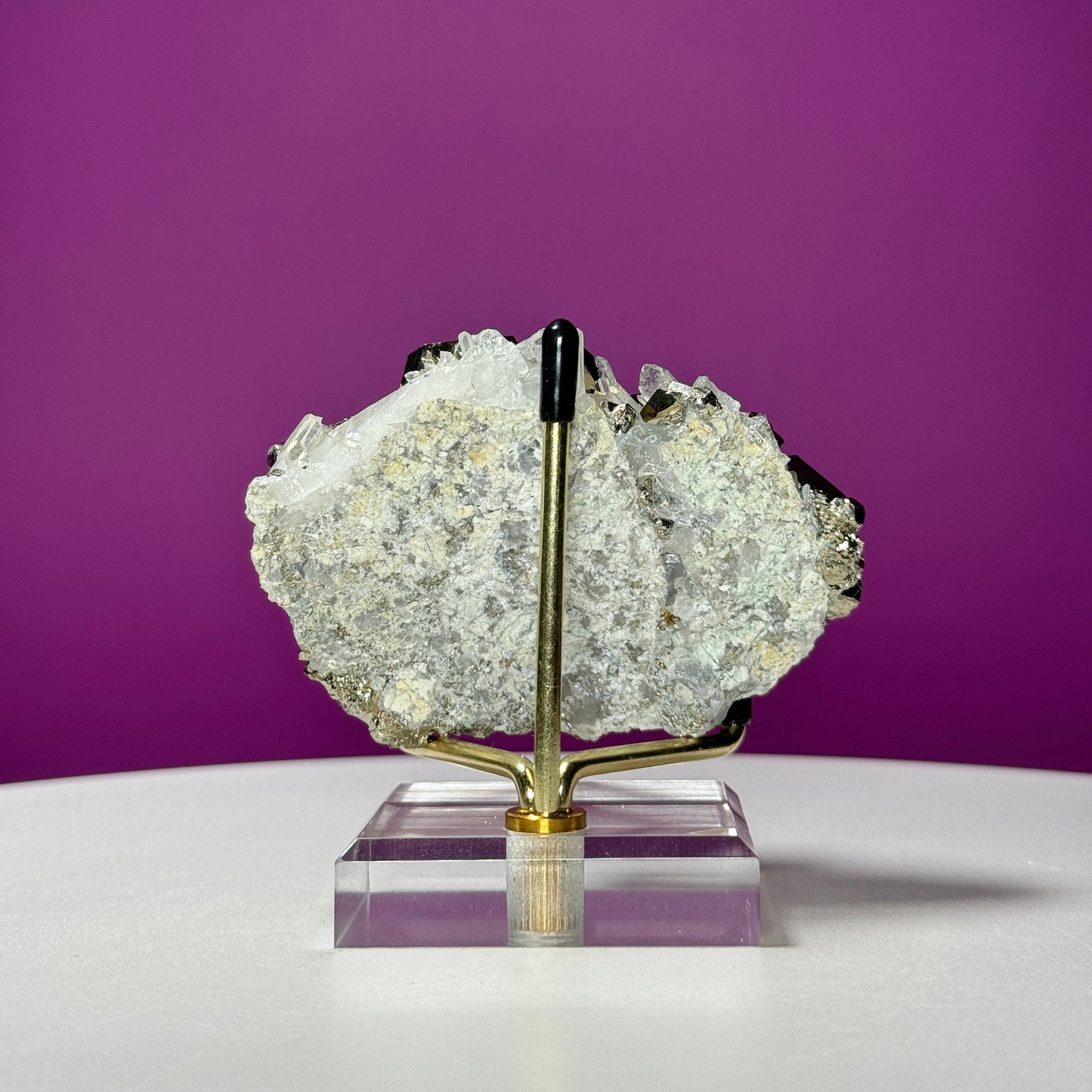 Chalcopyrite on Quartz Specimen (China) (Includes Metal/Acrylic Stand)