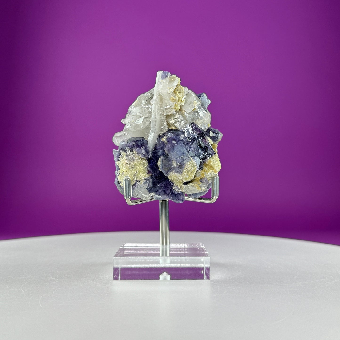 Fluorite/Quartz Specimen (Includes silver metal/acrylic stand)