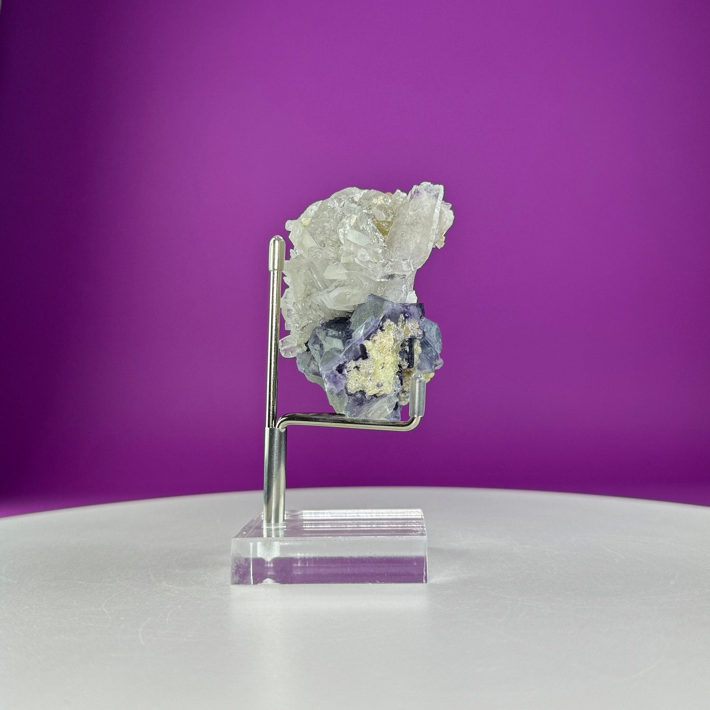 Fluorite/Quartz Specimen (Includes silver metal/acrylic stand)