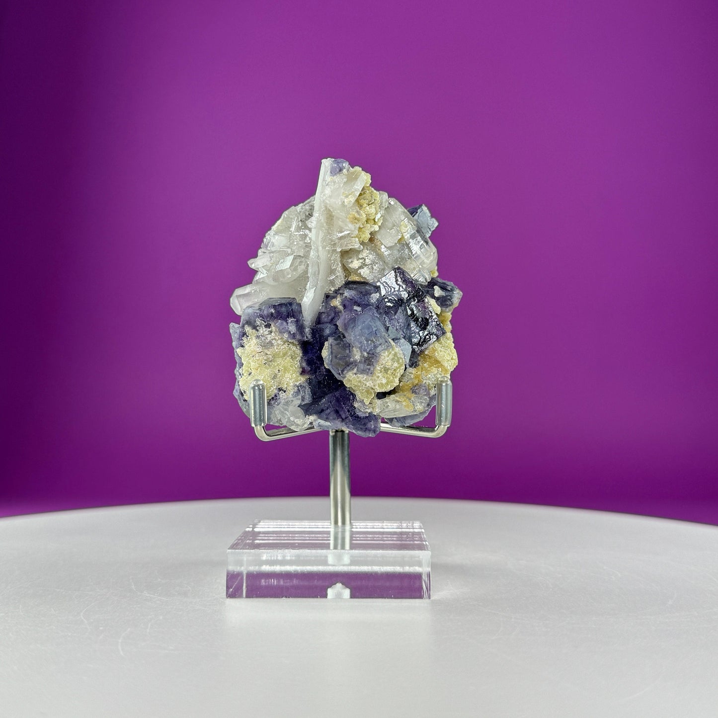 Fluorite/Quartz Specimen (Includes silver metal/acrylic stand)