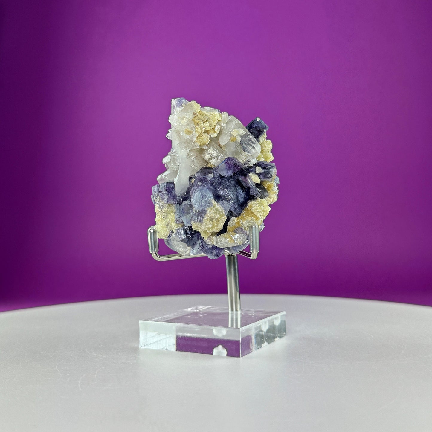 Fluorite/Quartz Specimen (Includes silver metal/acrylic stand)