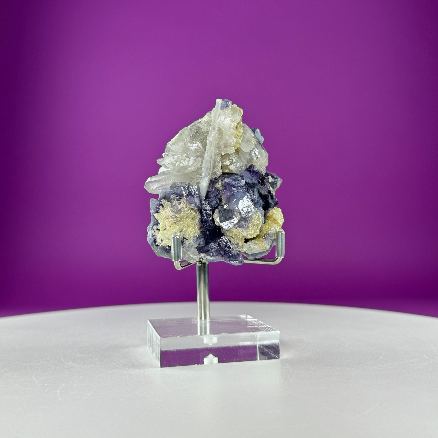 Fluorite/Quartz Specimen (Includes silver metal/acrylic stand)