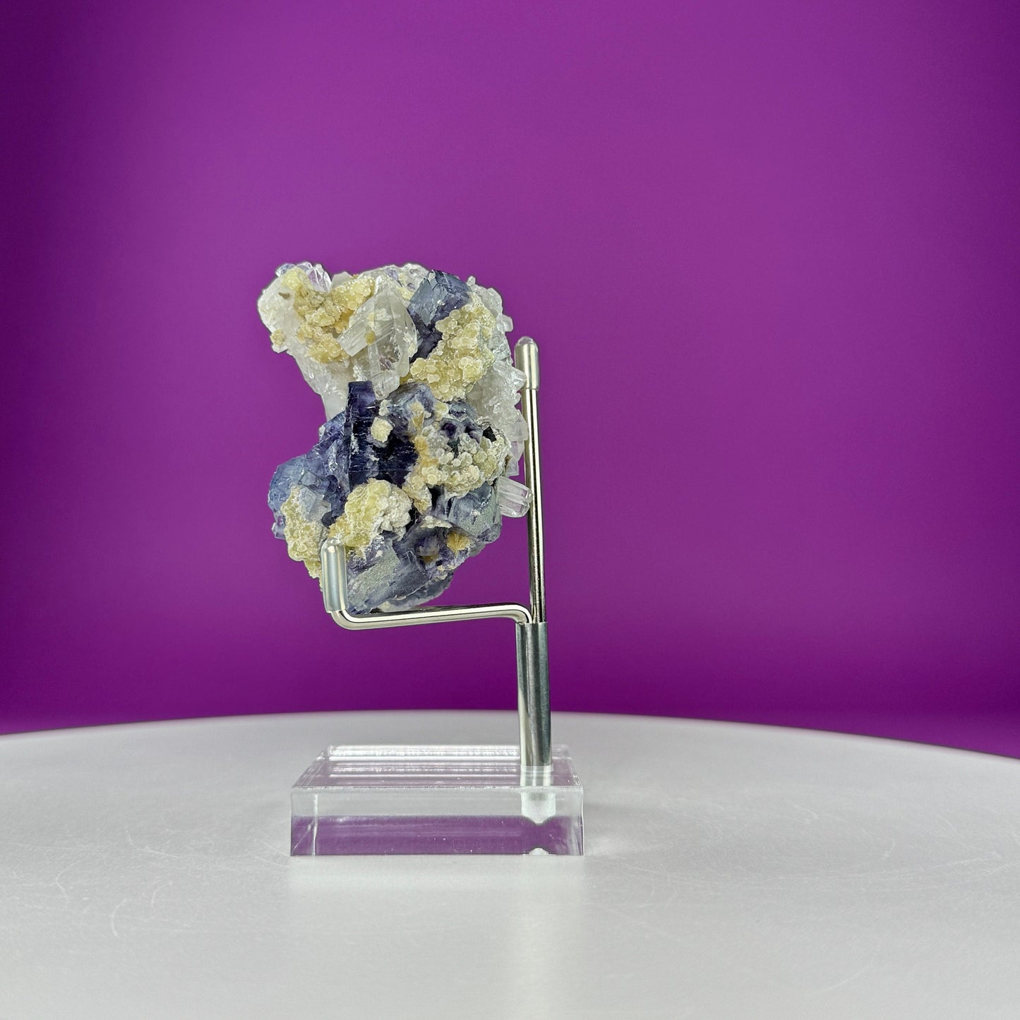 Fluorite/Quartz Specimen (Includes silver metal/acrylic stand)