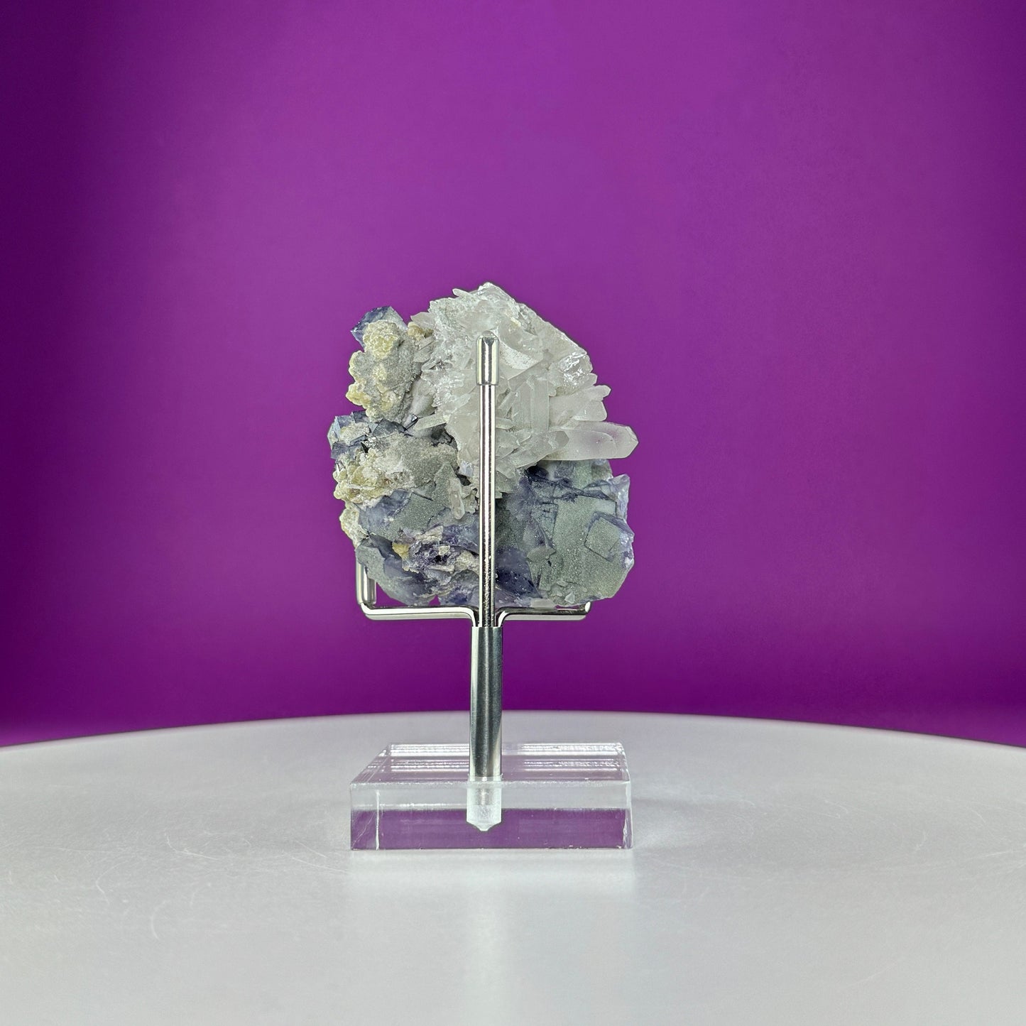 Fluorite/Quartz Specimen (Includes silver metal/acrylic stand)