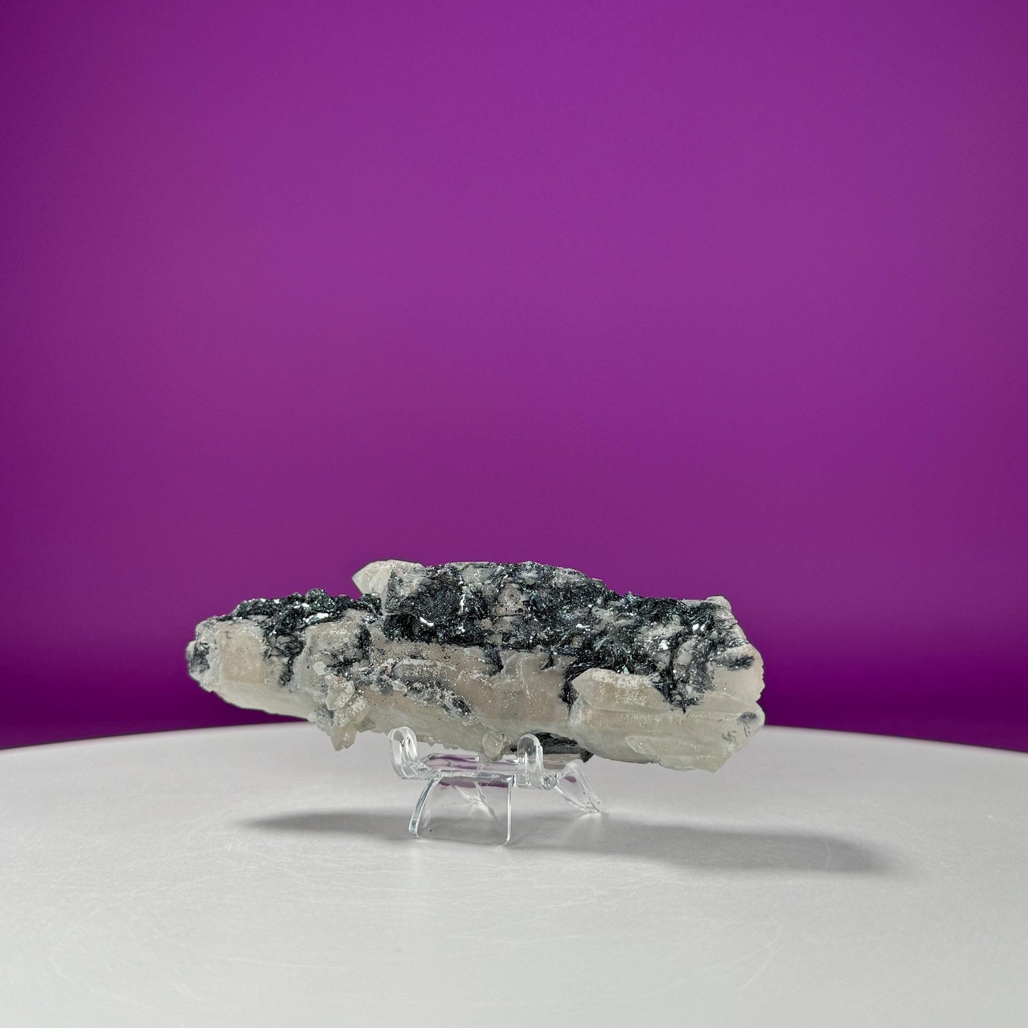 Black Hematite on Quartz (Includes Acrylic Stand)