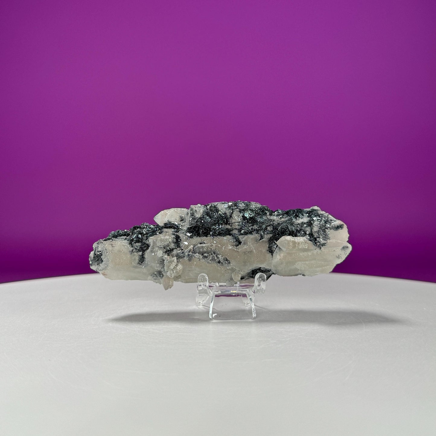 Black Hematite on Quartz (Includes Acrylic Stand)