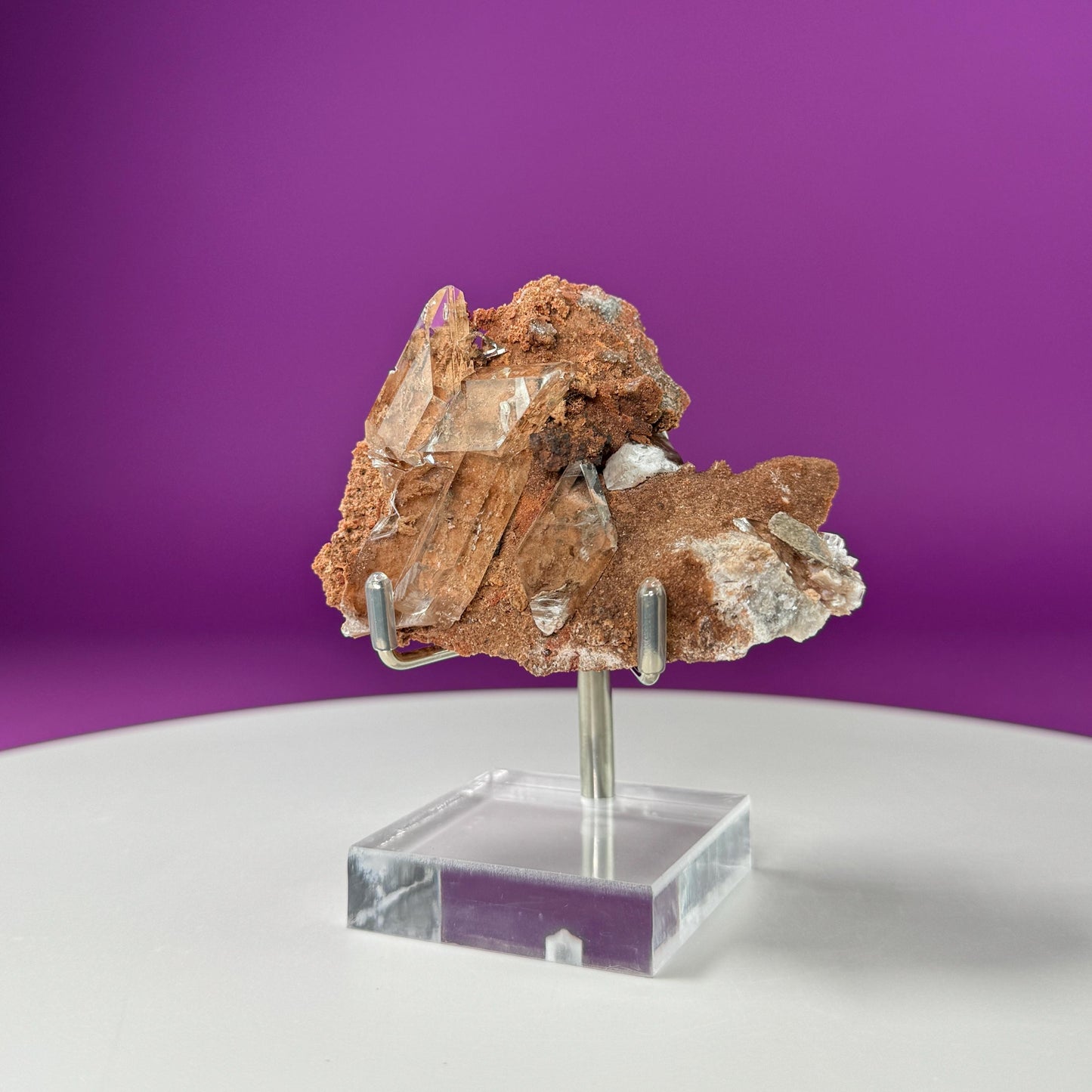 Selenite on Matrix-New Find!!! (Bermejillo, Durango, Mexico) (Includes Silver Metal/Acrylic Stand)