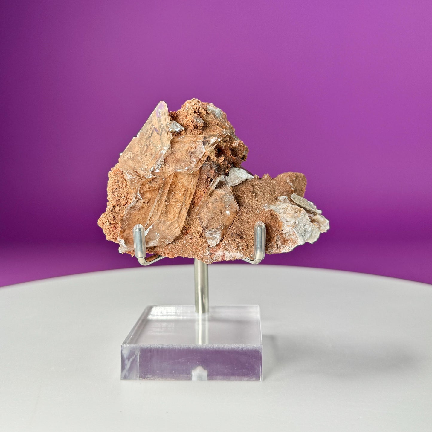 Selenite on Matrix-New Find!!! (Bermejillo, Durango, Mexico) (Includes Silver Metal/Acrylic Stand)