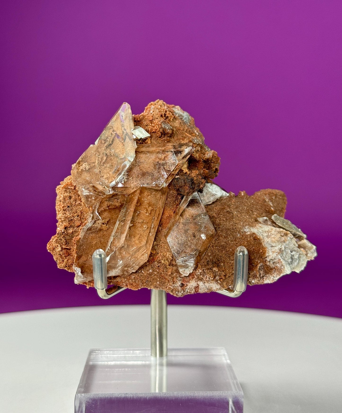 Selenite on Matrix-New Find!!! (Bermejillo, Durango, Mexico) (Includes Silver Metal/Acrylic Stand)