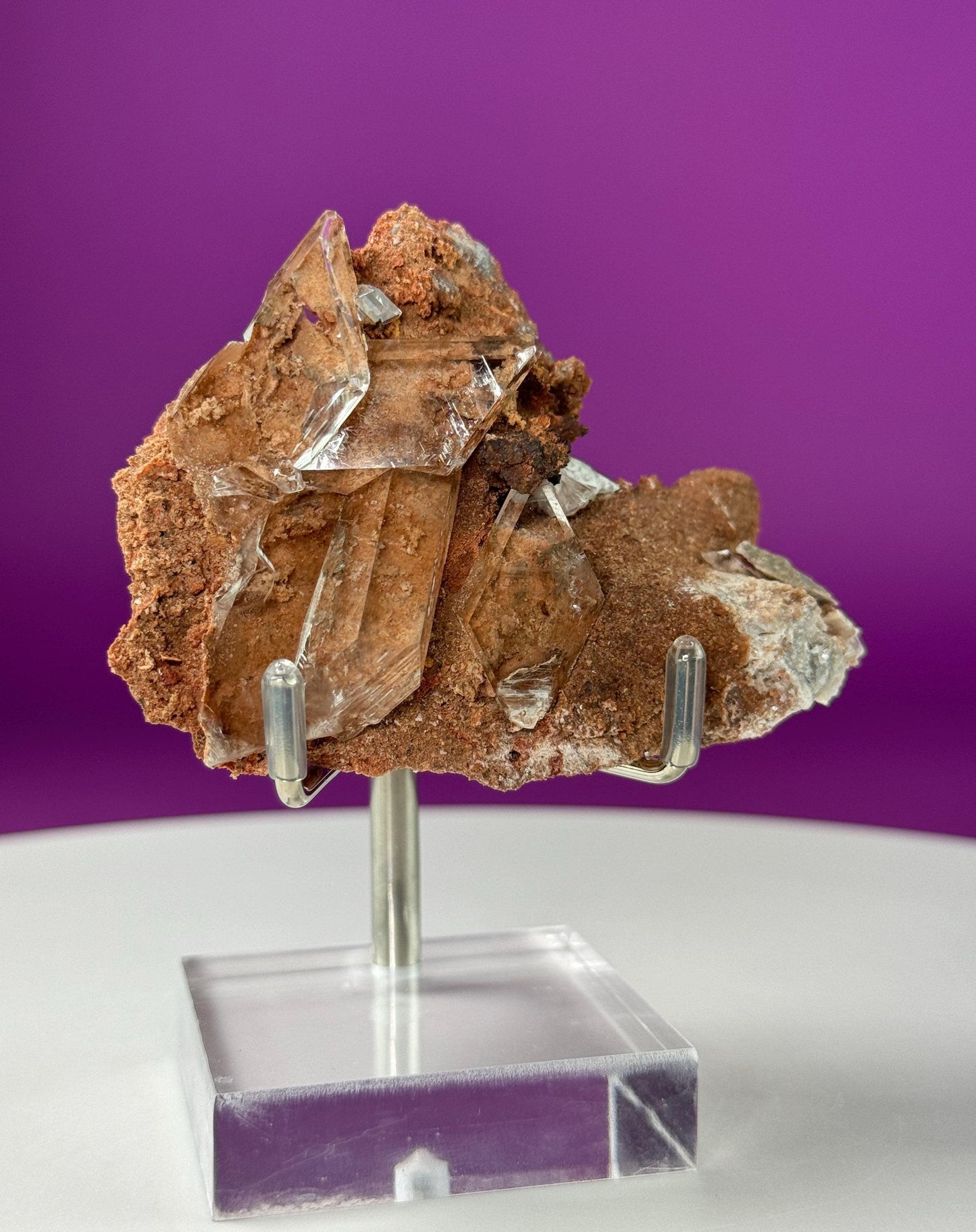 Selenite on Matrix-New Find!!! (Bermejillo, Durango, Mexico) (Includes Silver Metal/Acrylic Stand)