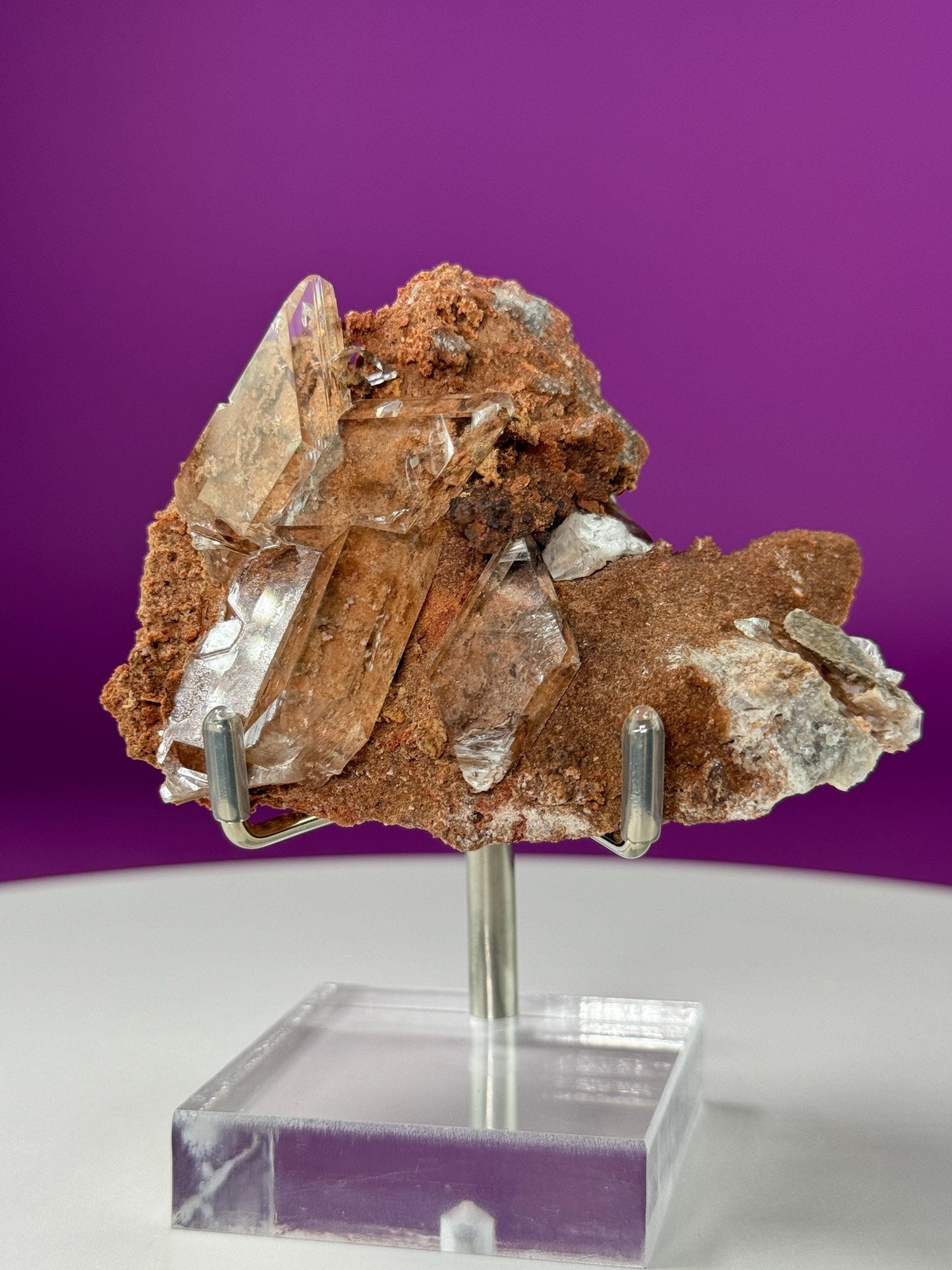 Selenite on Matrix-New Find!!! (Bermejillo, Durango, Mexico) (Includes Silver Metal/Acrylic Stand)
