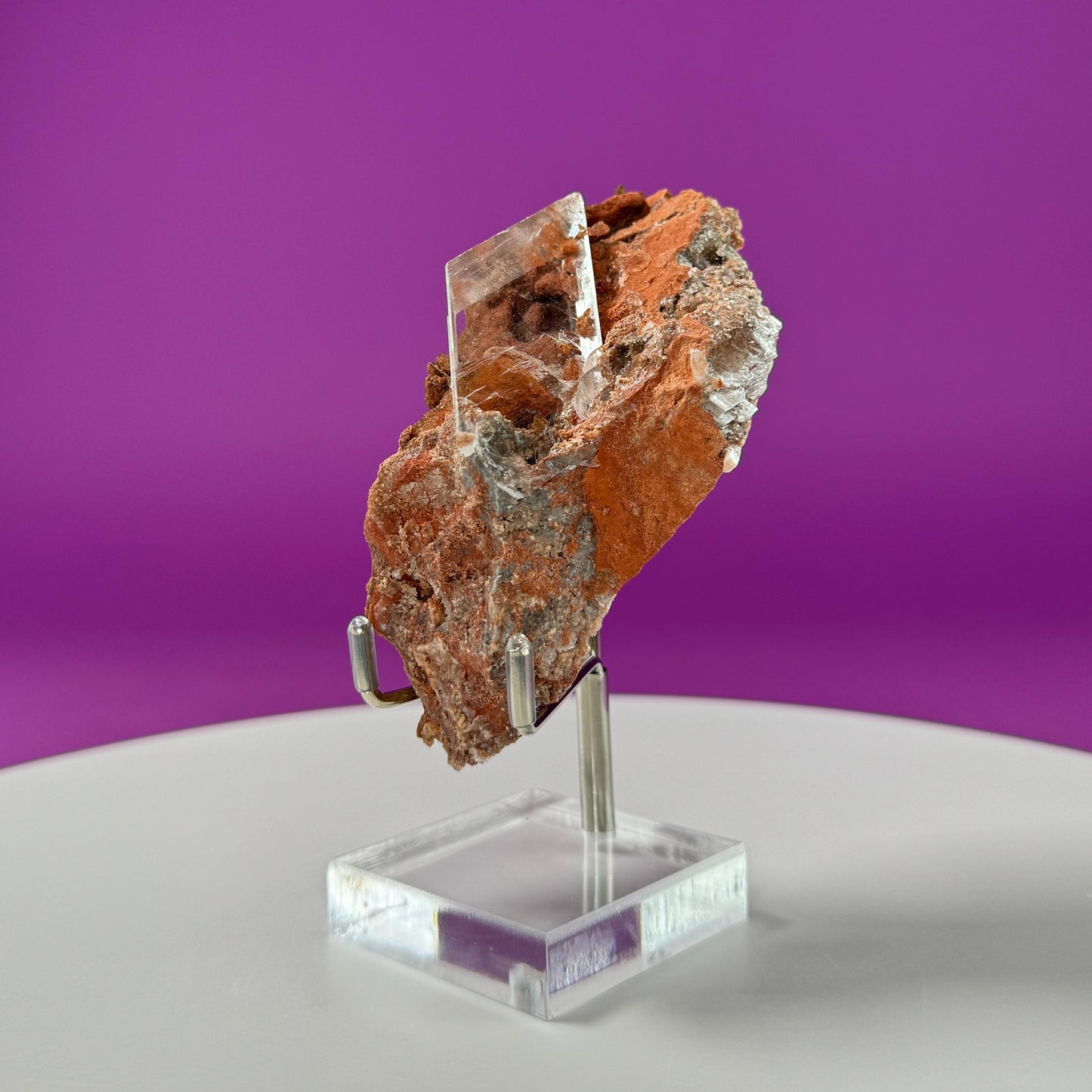 Selenite on Matrix-New Find!!! (Bermejillo, Durango, Mexico) (Includes Silver Metal/Acrylic Stand)