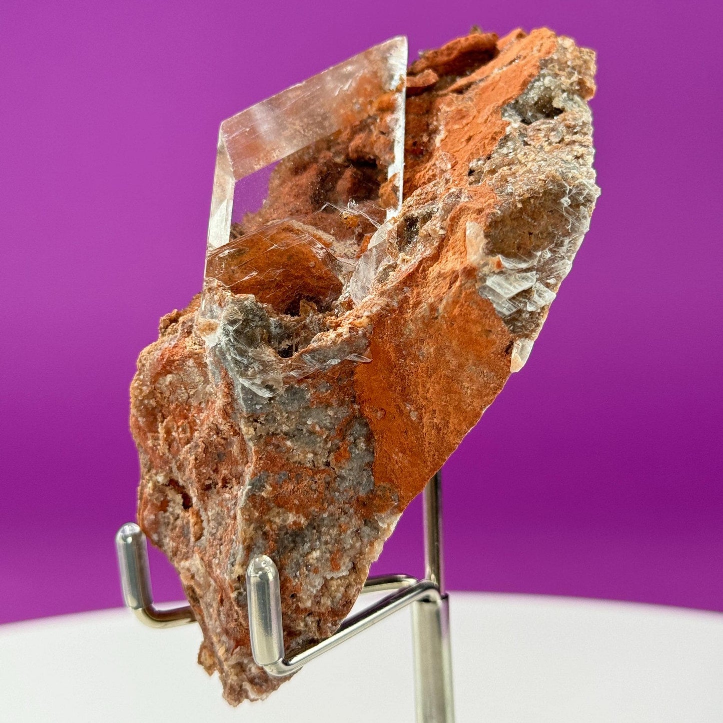 Selenite on Matrix-New Find!!! (Bermejillo, Durango, Mexico) (Includes Silver Metal/Acrylic Stand)