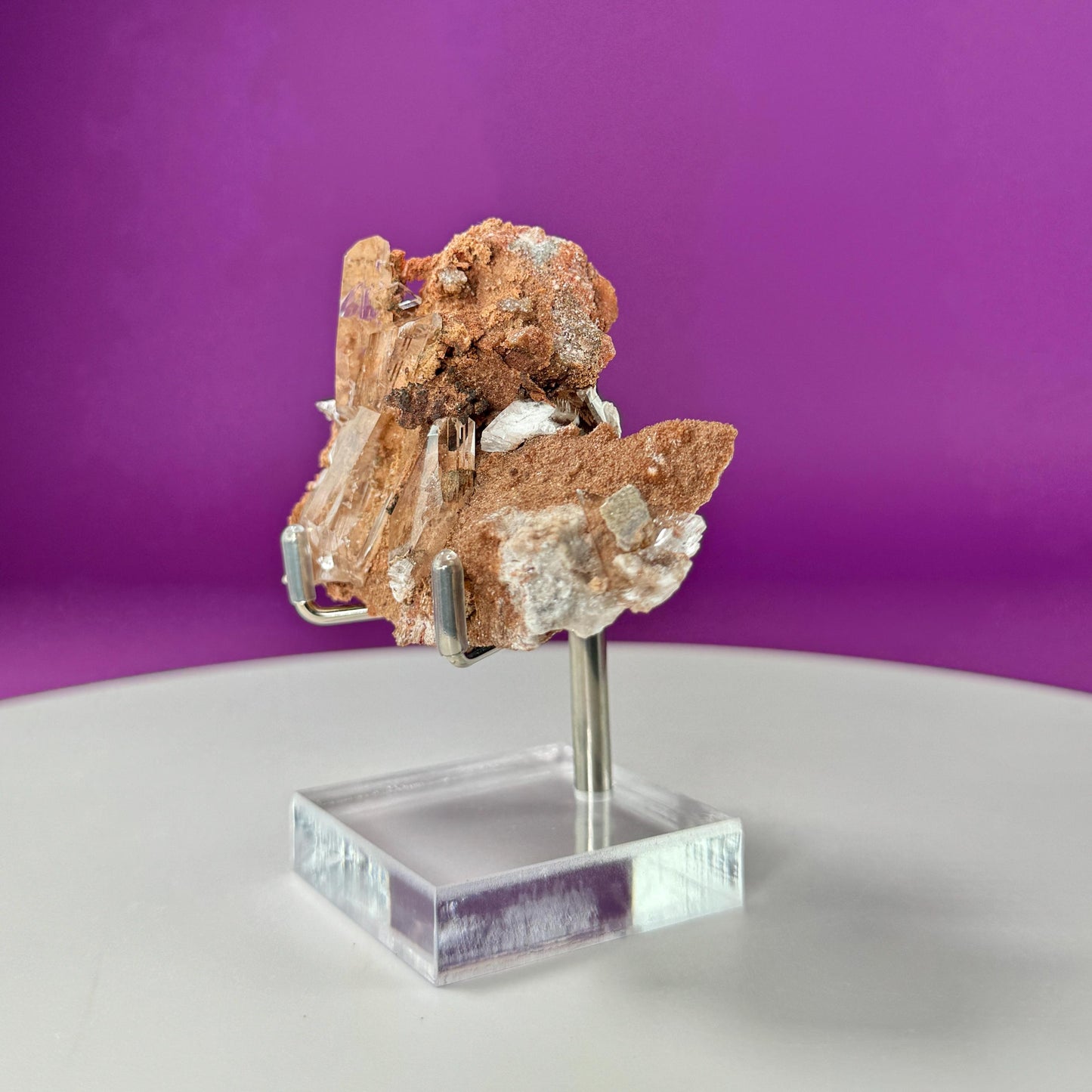 Selenite on Matrix-New Find!!! (Bermejillo, Durango, Mexico) (Includes Silver Metal/Acrylic Stand)