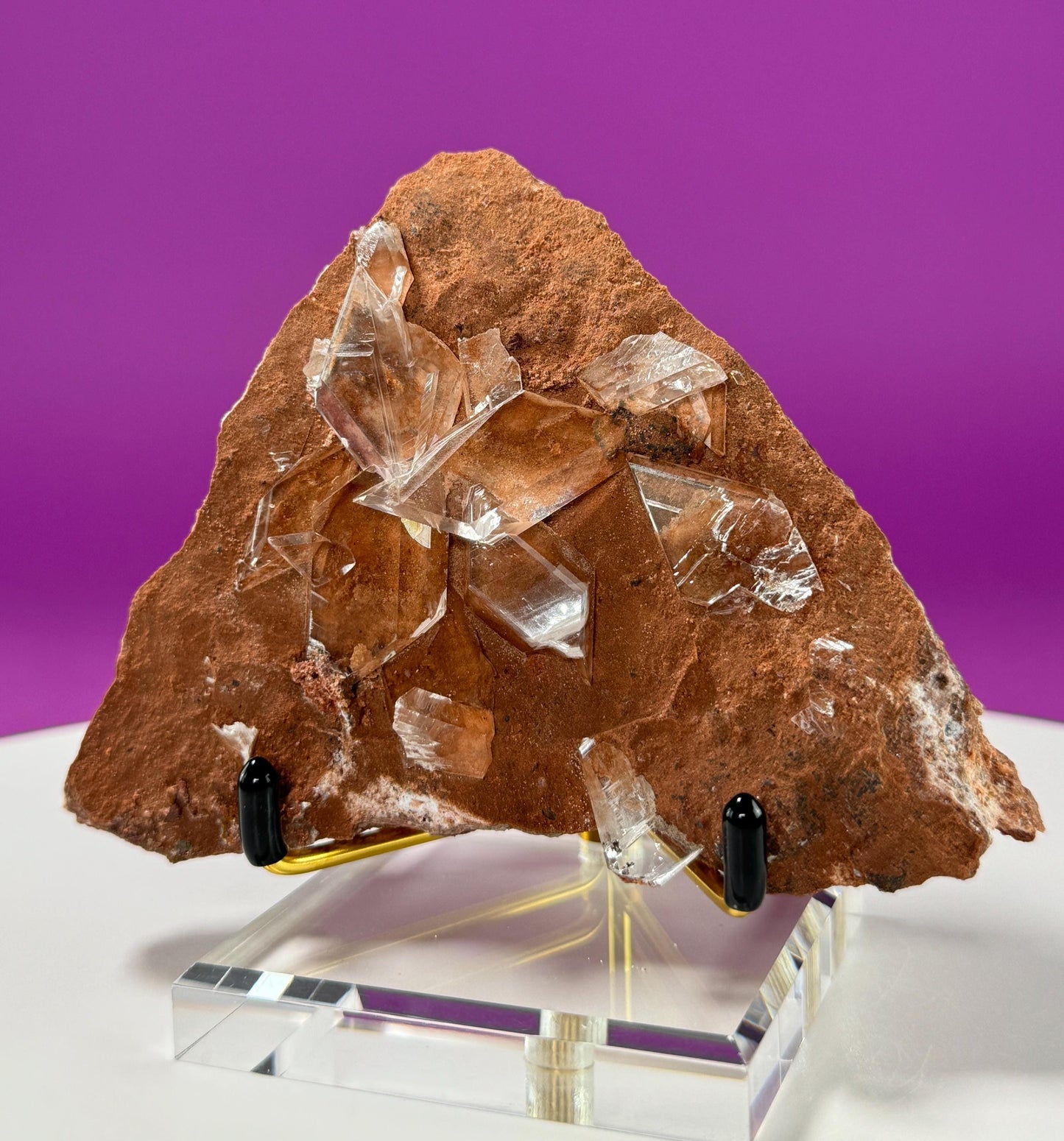 Selenite on Matrix-New Find!!! (Bermejillo, Durango, Mexico) (Includes Gold Metal/Acrylic Stand)