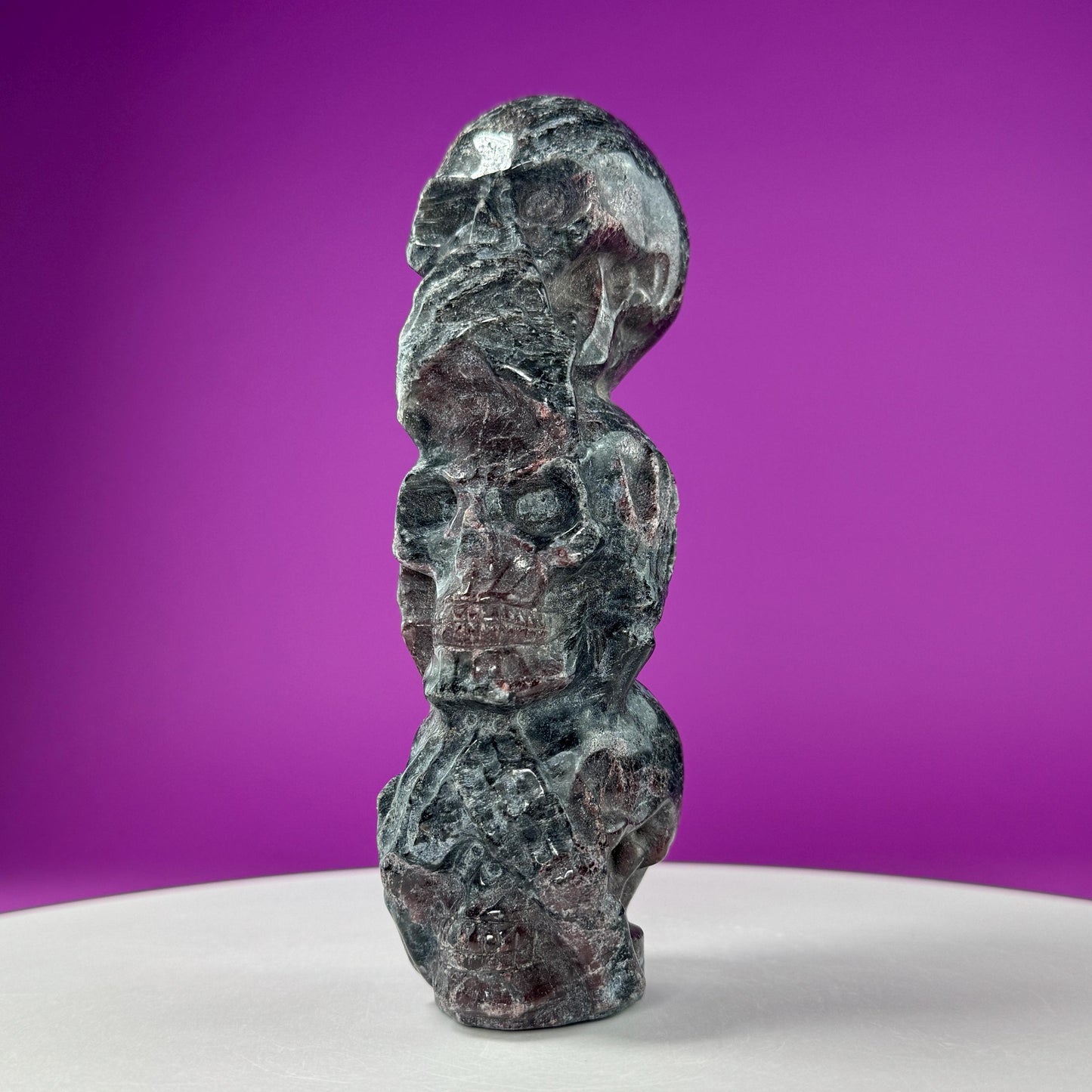 Garnet in Tourmaline Skull Stack, Hear No Evil