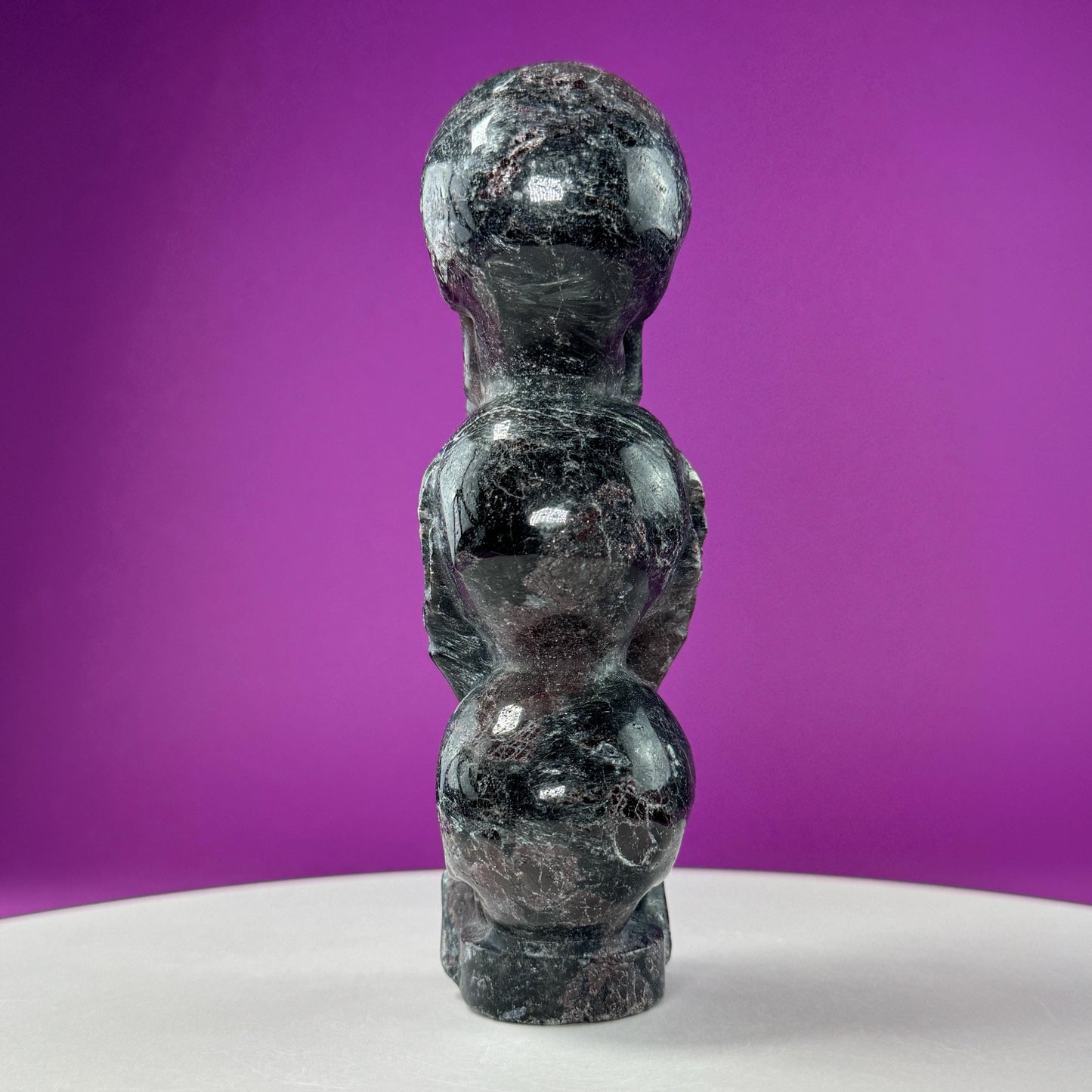 Garnet in Tourmaline Skull Stack, Hear No Evil
