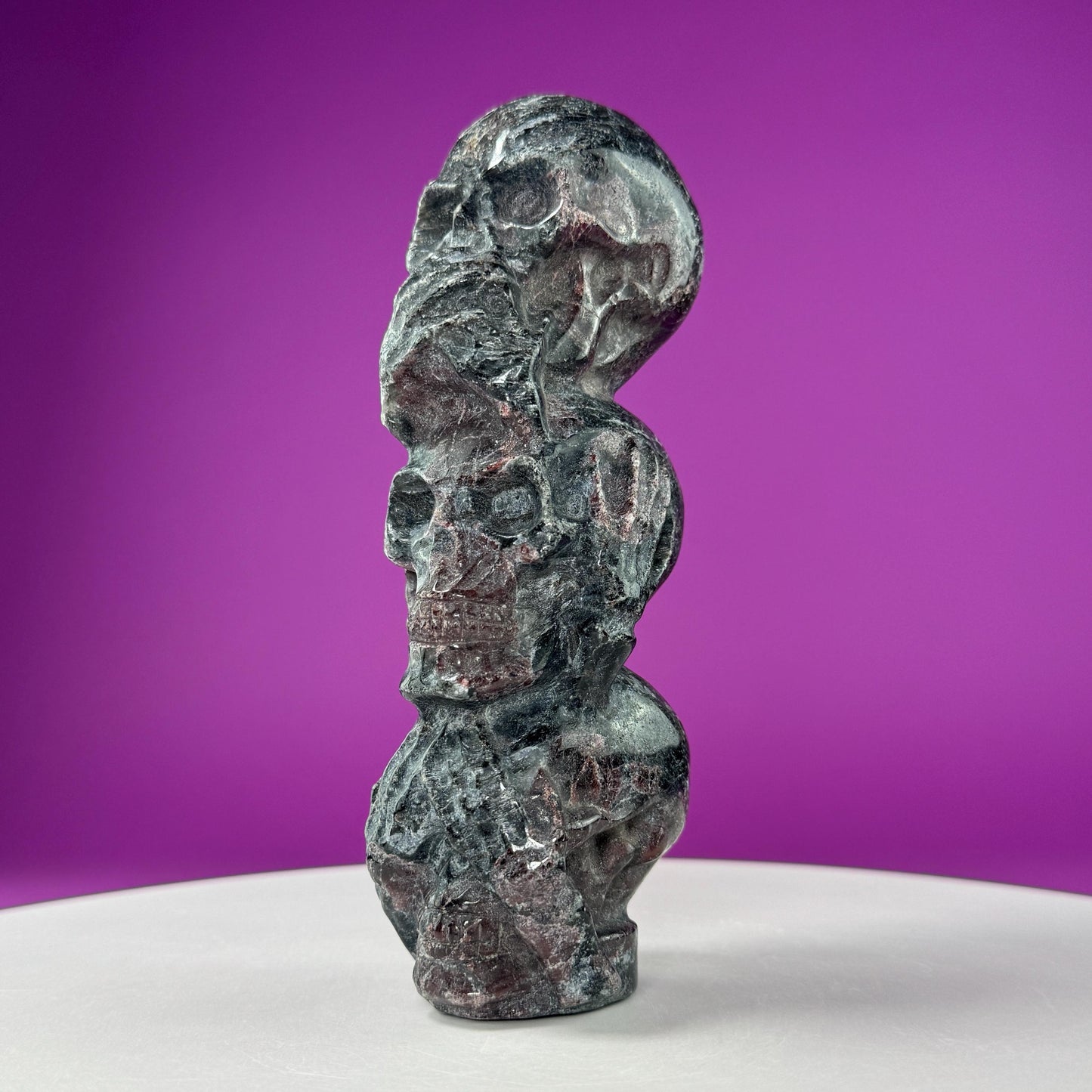 Garnet in Tourmaline Skull Stack, Hear No Evil