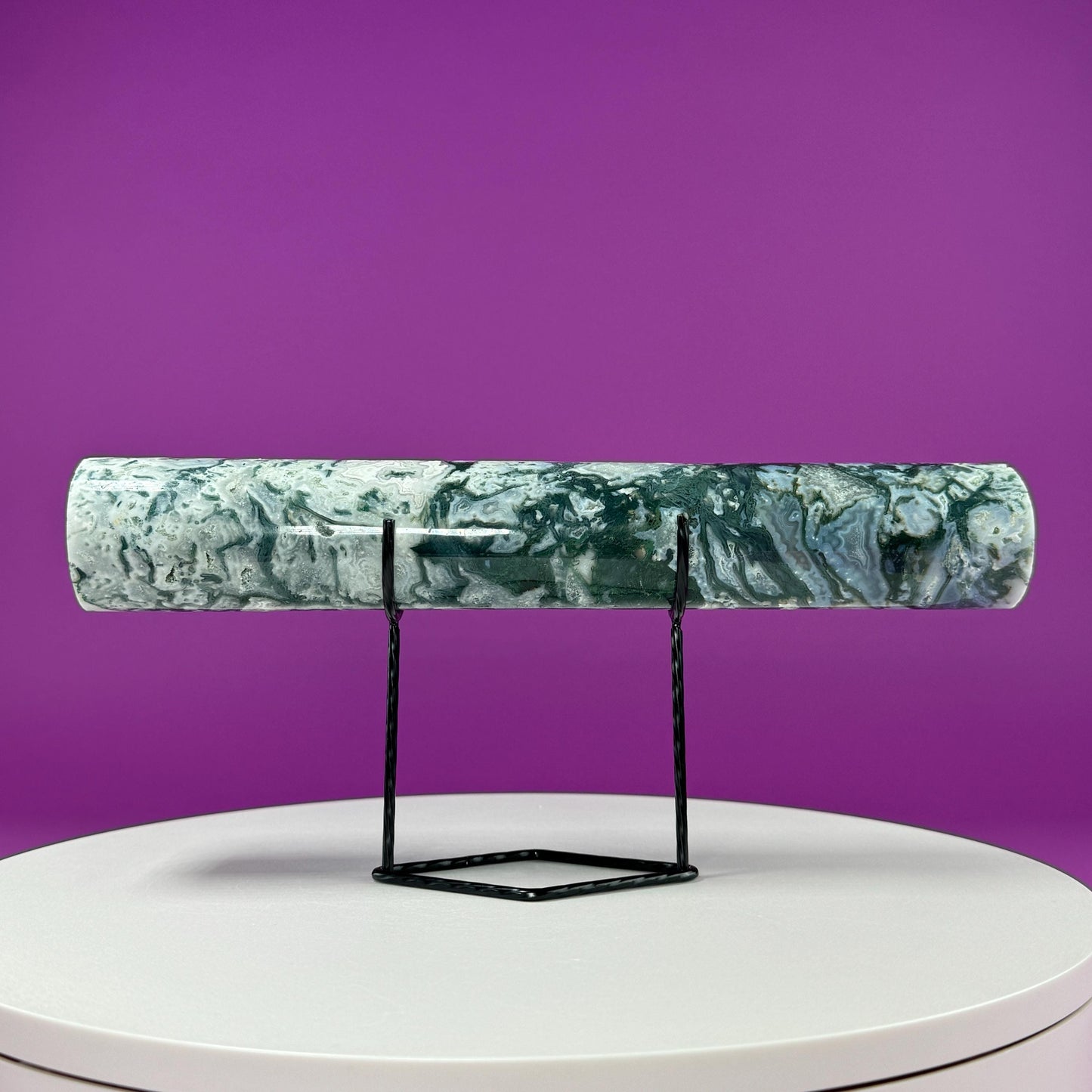 Moss Agate Harmonizer (Includes Black Metal Stand)