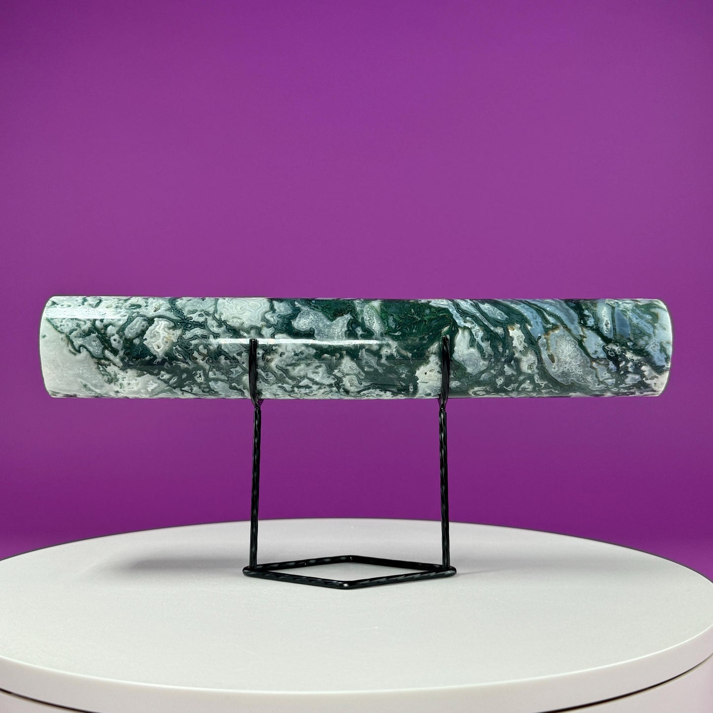 Moss Agate Harmonizer (Includes Black Metal Stand)