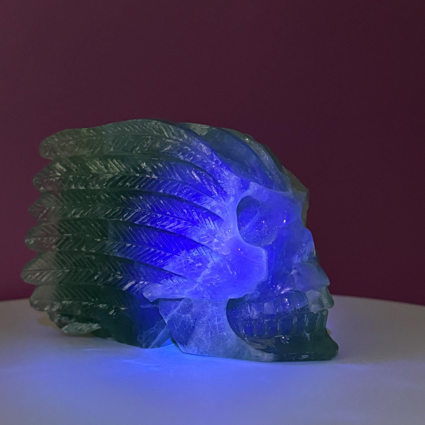 Green Fluorite Skull, Large Skull with Rainbows (UV Reactive)
