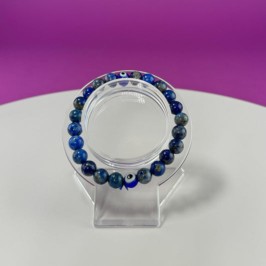 Lapis Lazuli Evil Eye Bracelet - 8 Millimeter Beads