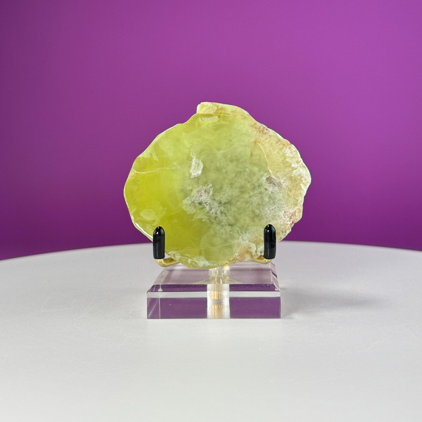 Prehnite with Natrolite Inclusions Slice (Australia), Rare Prehnite, High Quality, (Includes Stand)