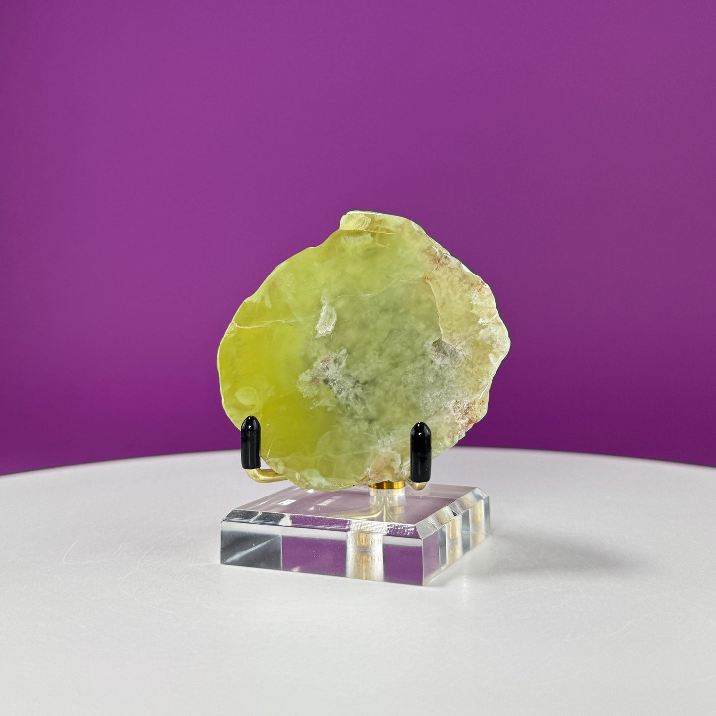Prehnite with Natrolite Inclusions Slice (Australia), Rare Prehnite, High Quality, (Includes Stand)