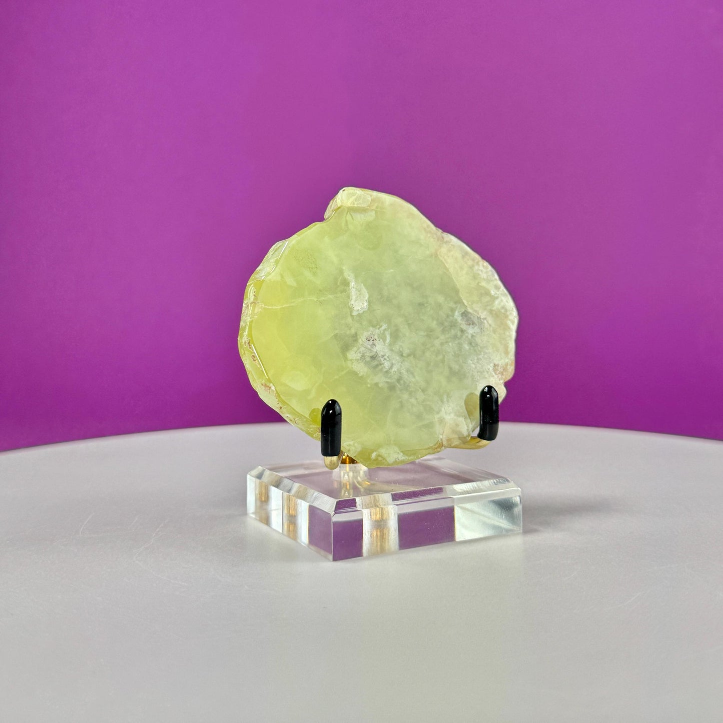 Prehnite with Natrolite Inclusions Slice (Australia), Rare Prehnite, High Quality, (Includes Stand)
