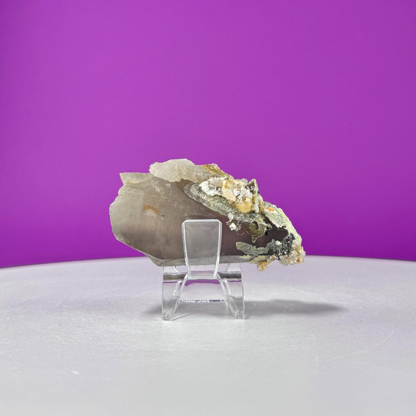 Himalayan Smoky Quartz and Feldspar Specimen (Includes Acrylic Stand)