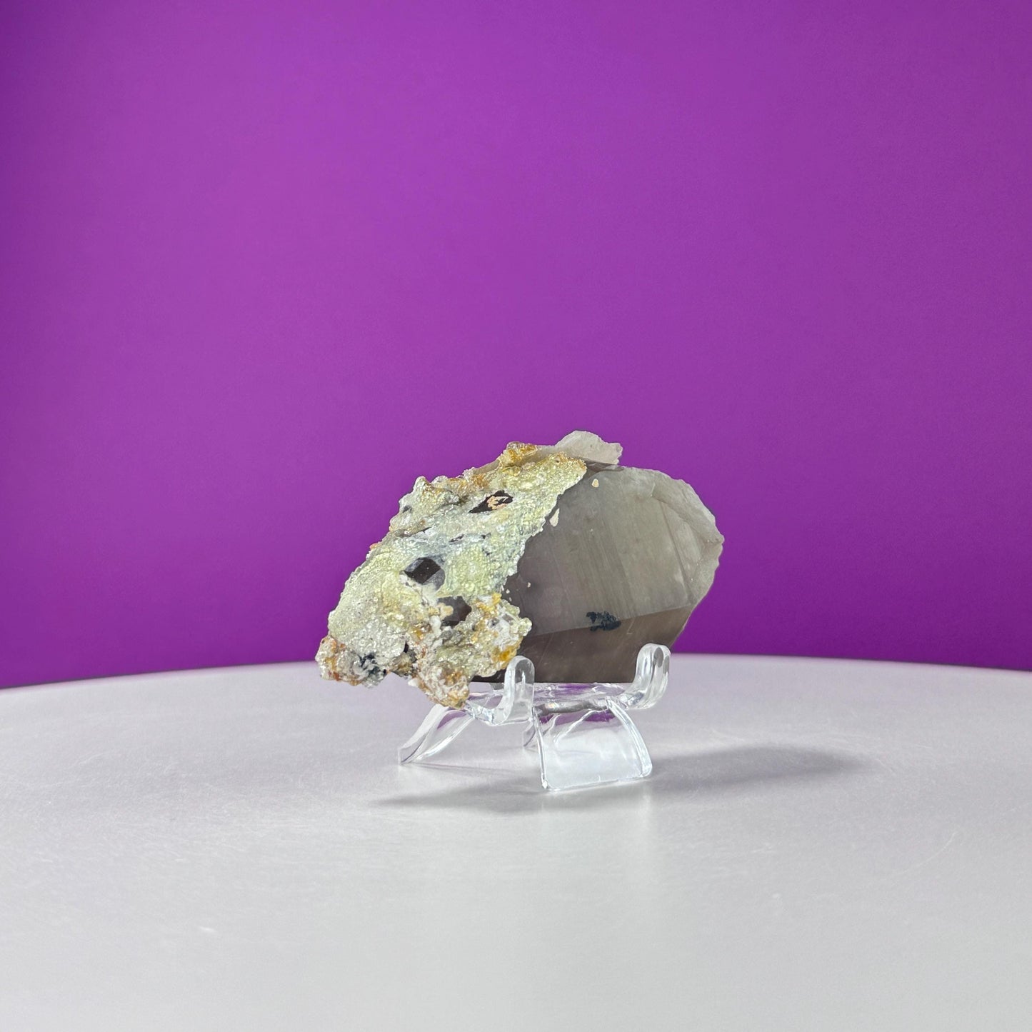 Himalayan Smoky Quartz and Feldspar Specimen (Includes Acrylic Stand)