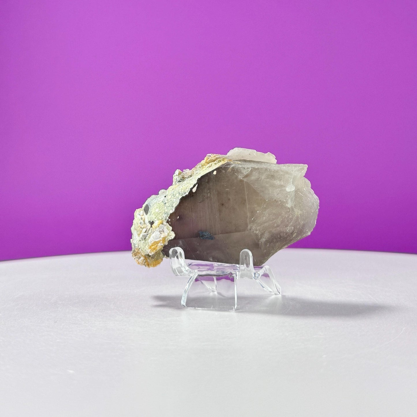 Himalayan Smoky Quartz and Feldspar Specimen (Includes Acrylic Stand)