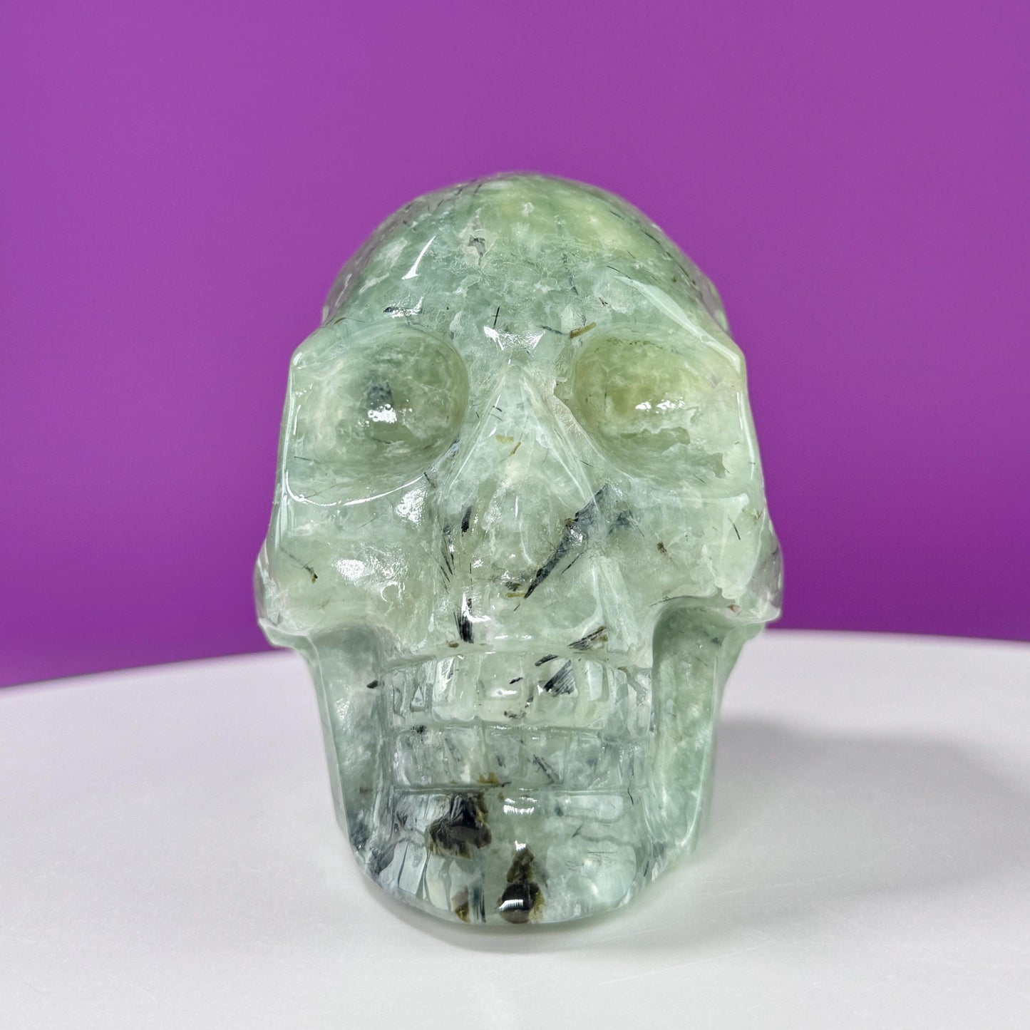 Prehnite Skull Carving