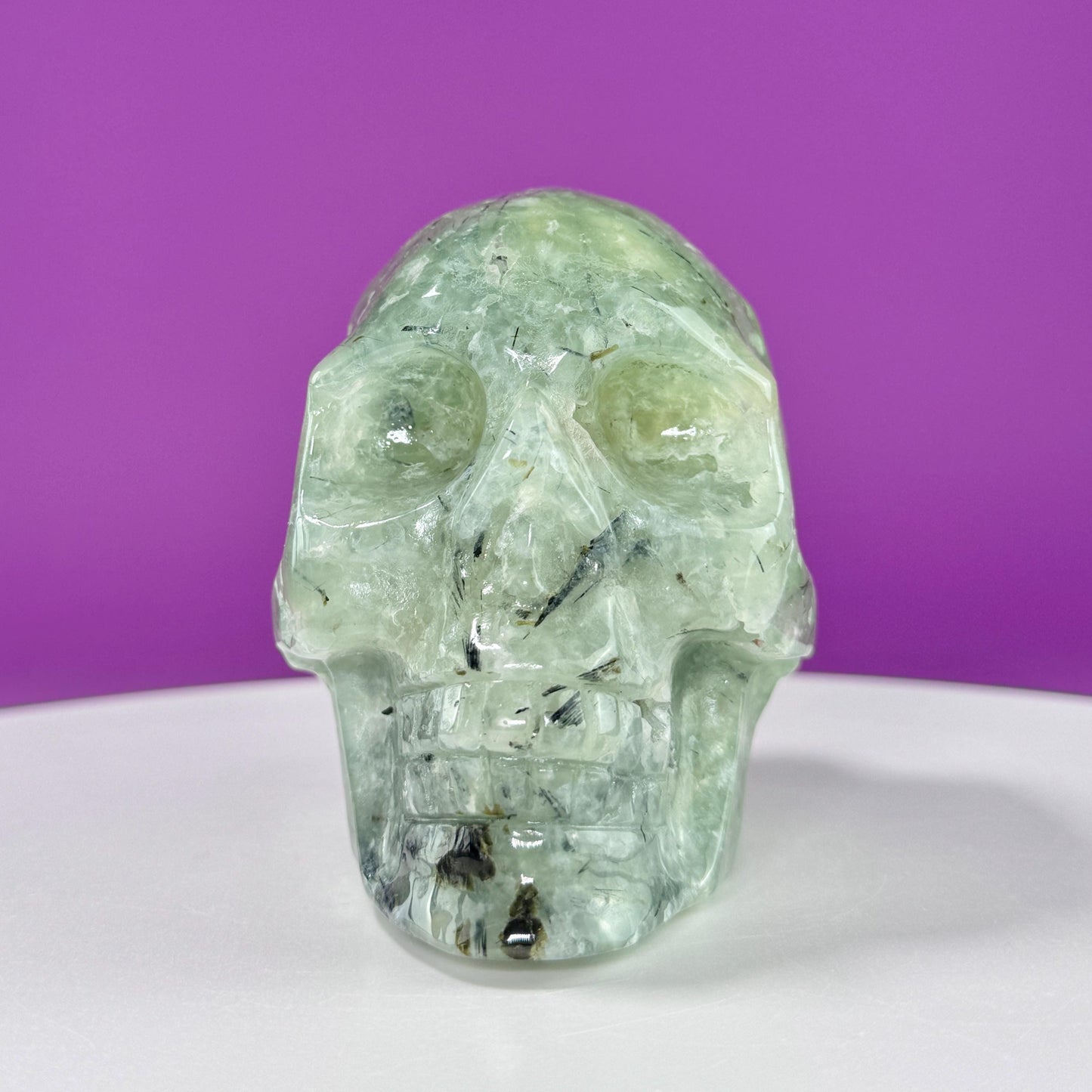 Prehnite Skull Carving