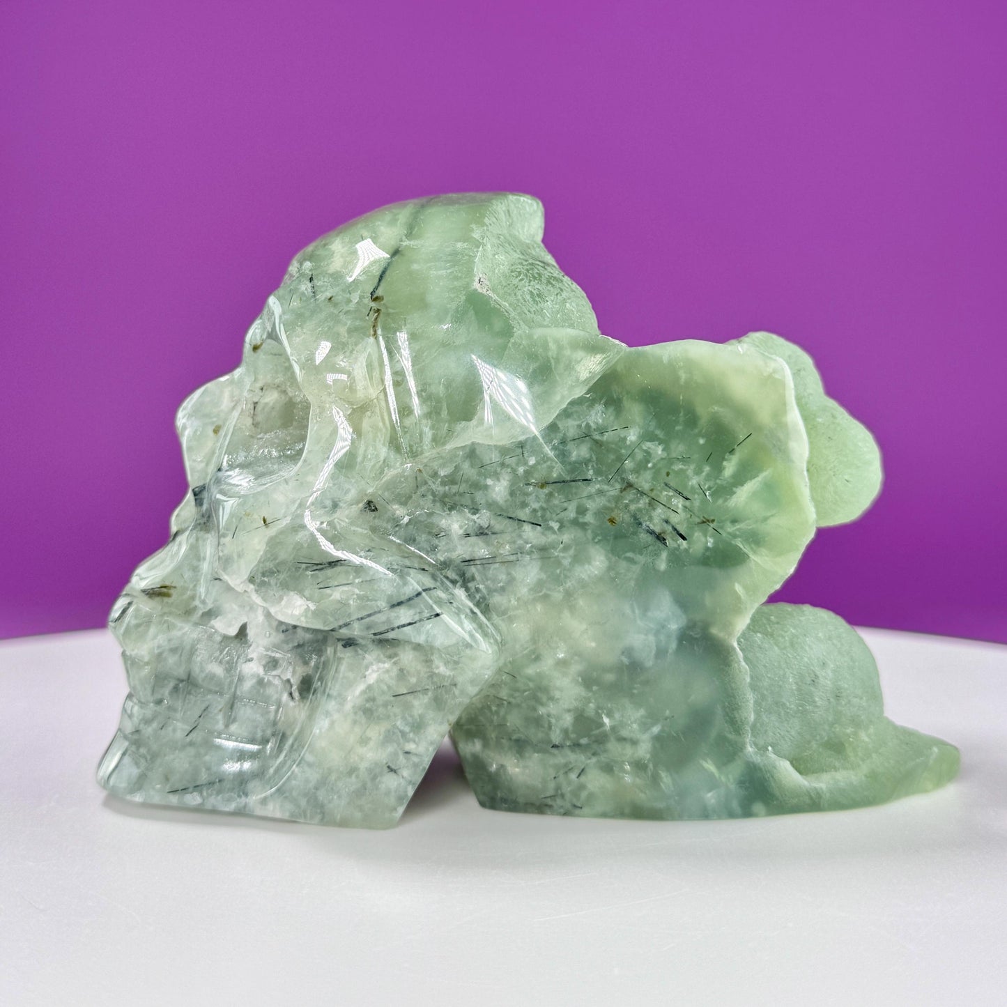 Prehnite Skull Carving