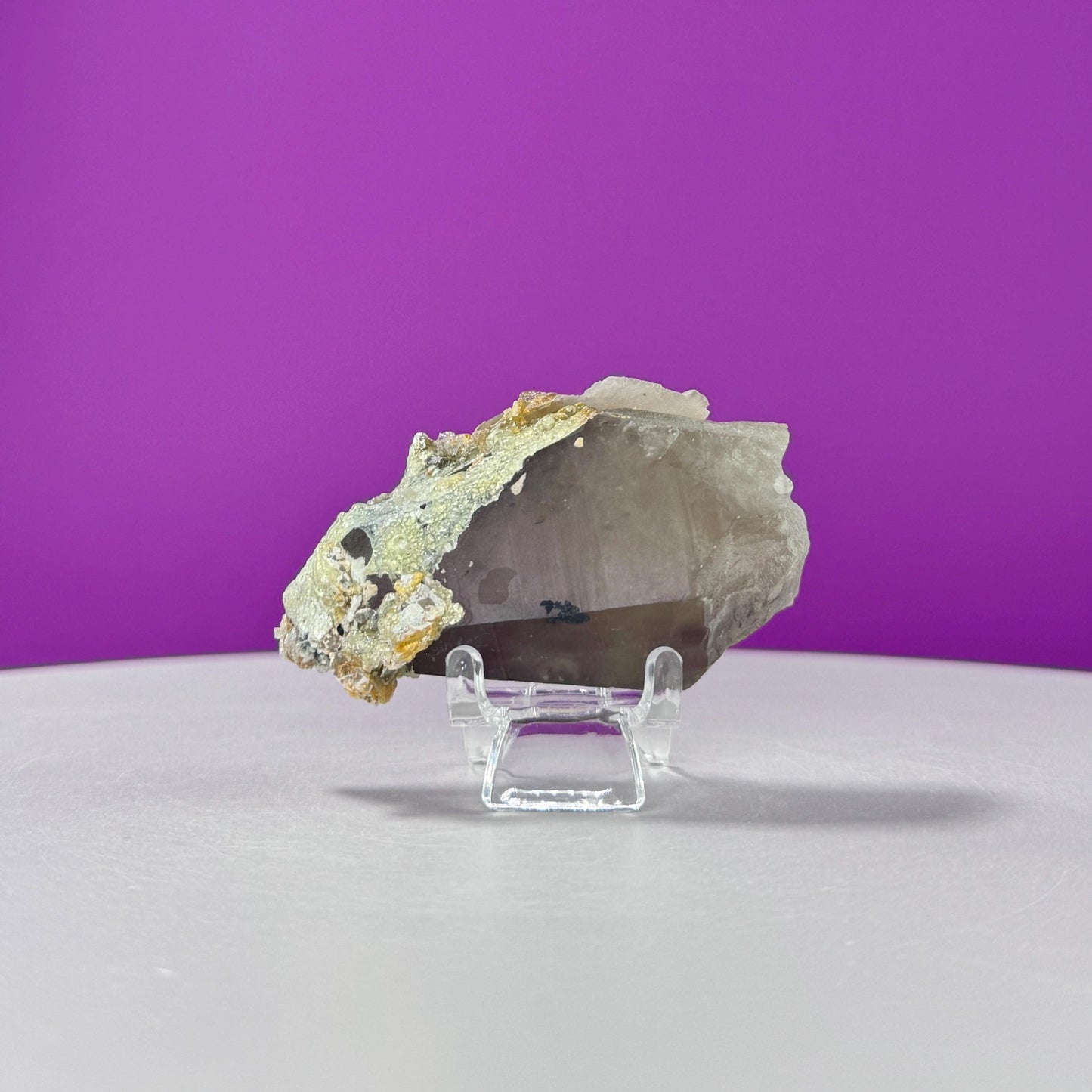 Himalayan Smoky Quartz and Feldspar Specimen (Includes Acrylic Stand)