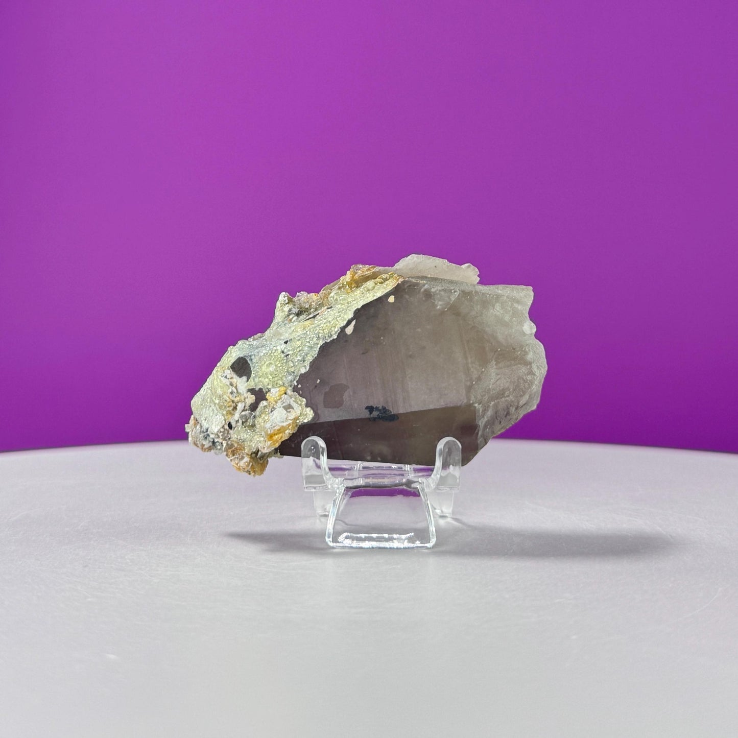 Himalayan Smoky Quartz and Feldspar Specimen (Includes Acrylic Stand)