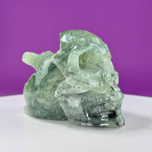 Prehnite Skull Carving