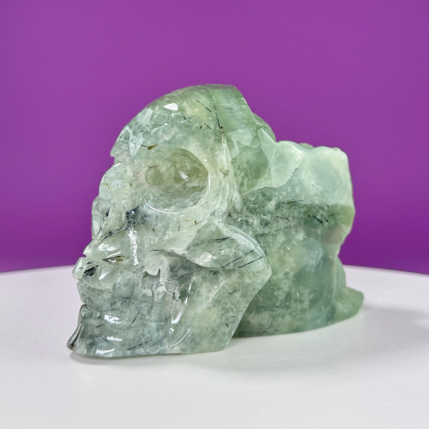 Prehnite Skull Carving