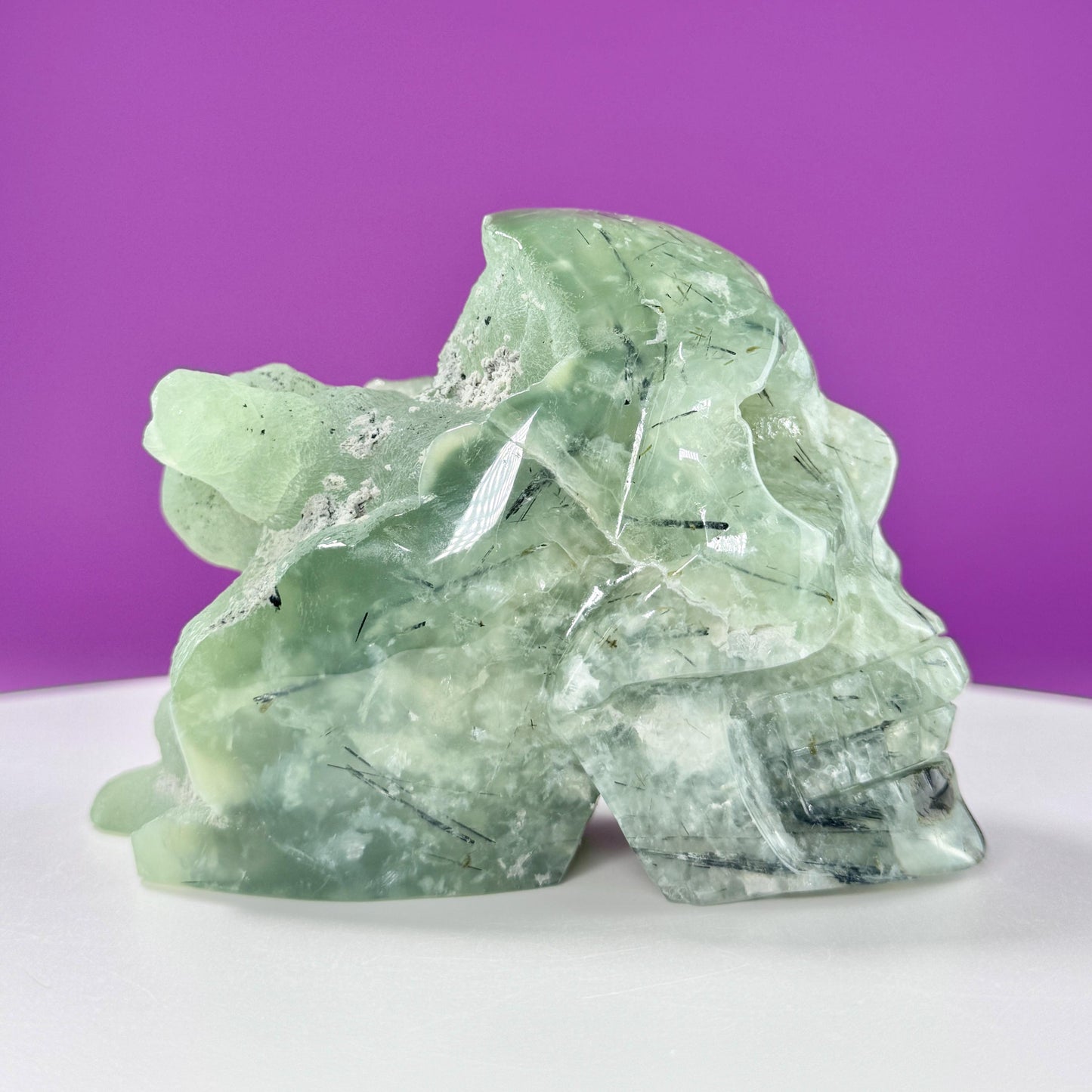 Prehnite Skull Carving