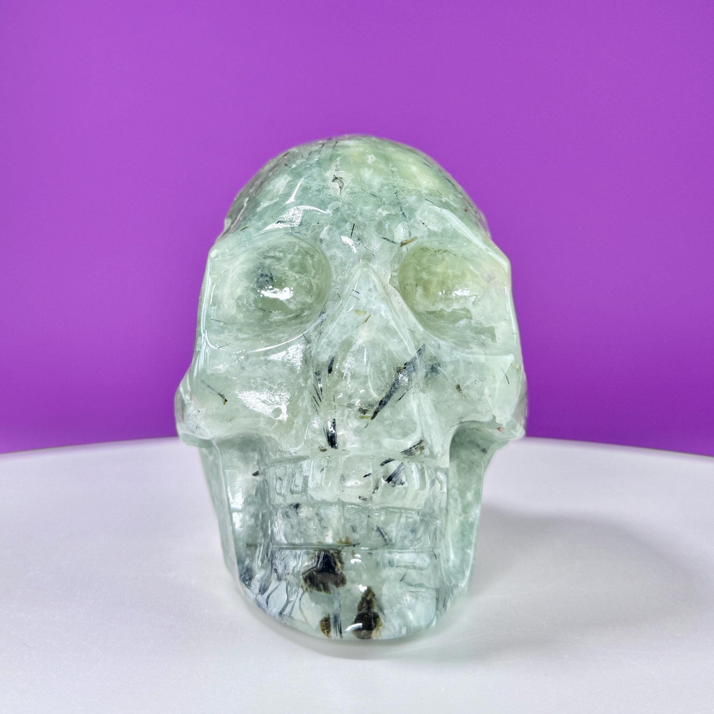 Prehnite Skull Carving
