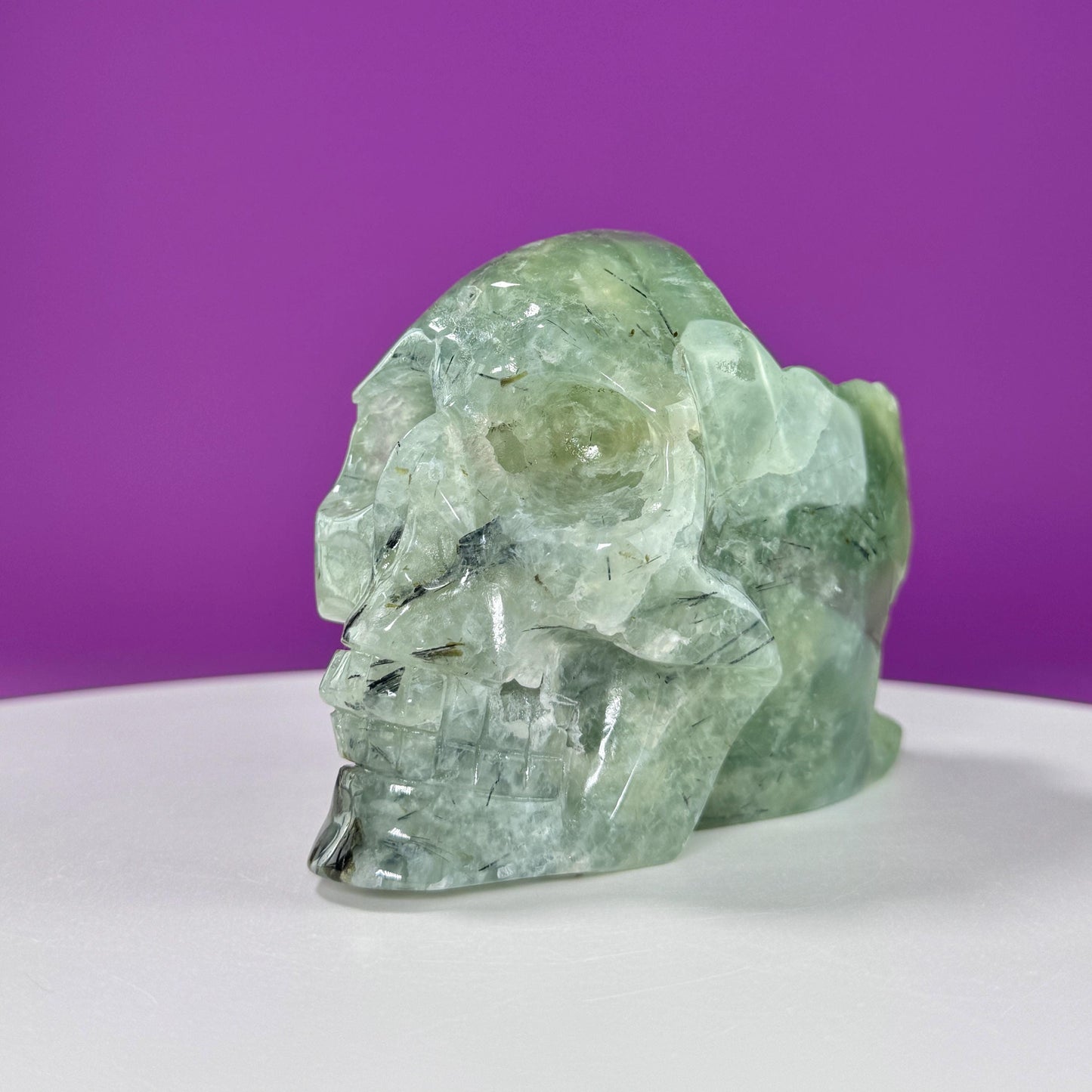 Prehnite Skull Carving