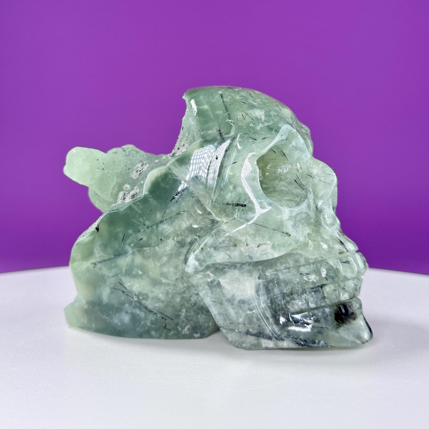 Prehnite Skull Carving