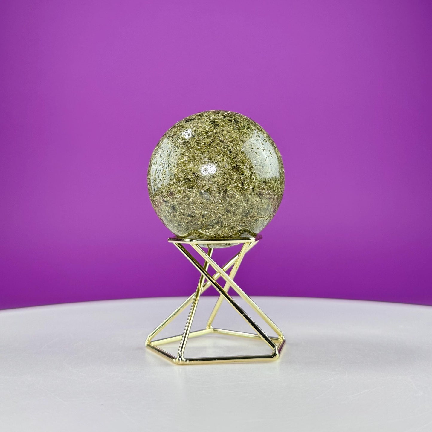 Green Tourmaline Sphere (Includes Gold Metal Display Stand)