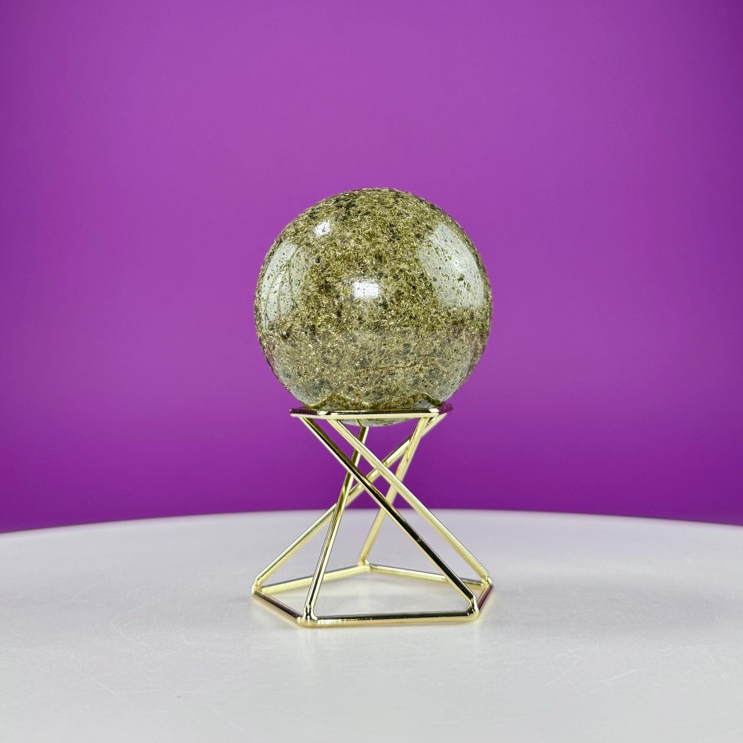 Green Tourmaline Sphere (Includes Gold Metal Display Stand)