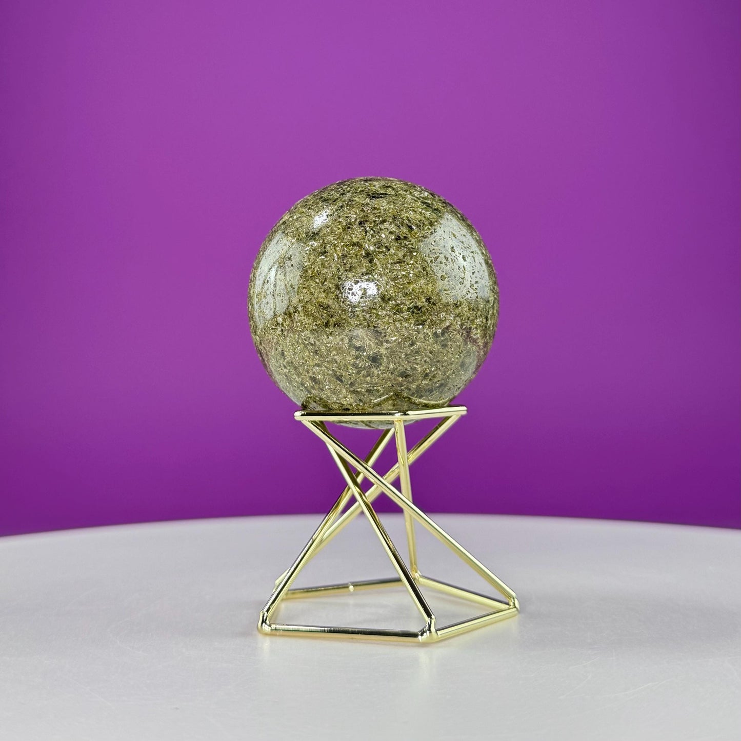 Green Tourmaline Sphere (Includes Gold Metal Display Stand)