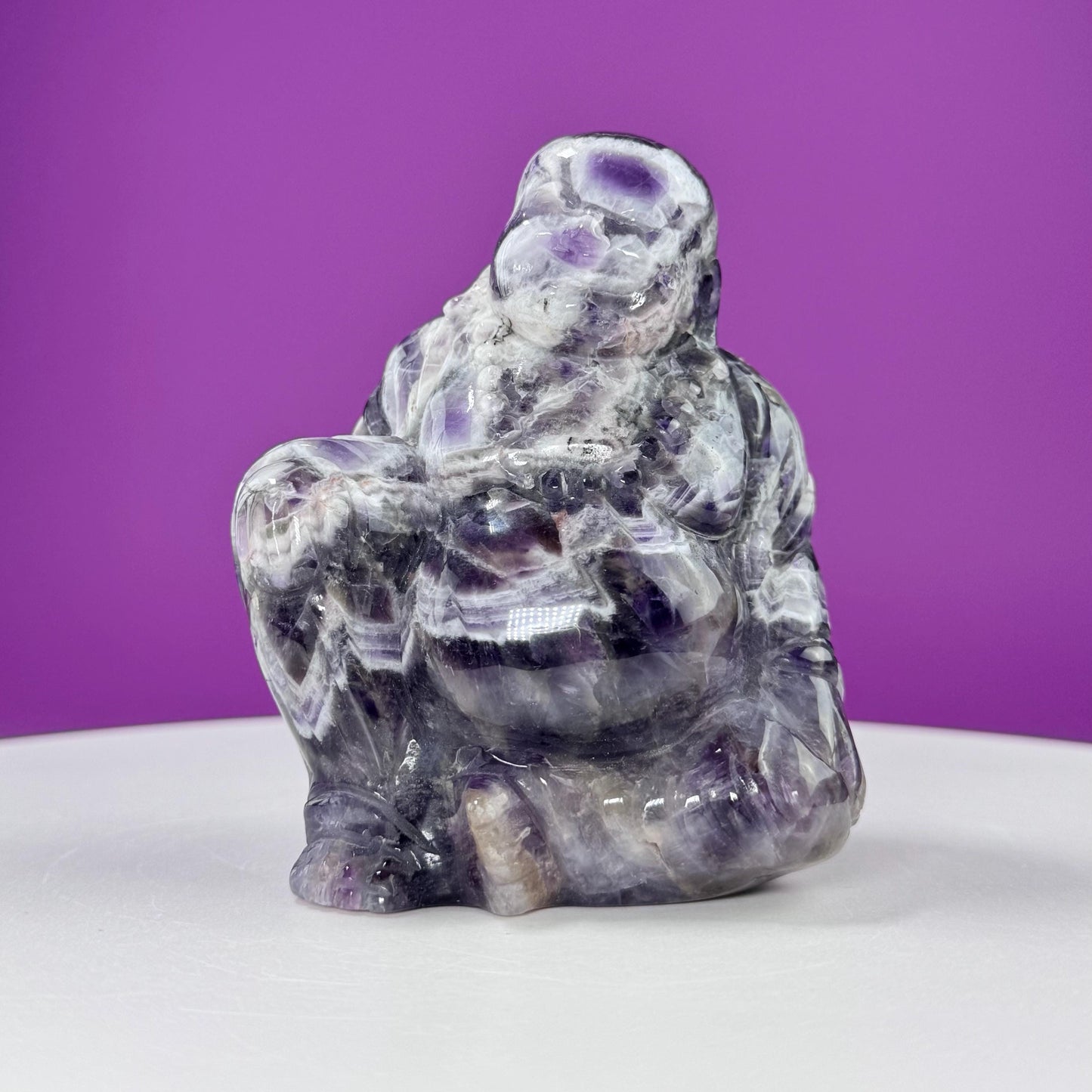 Dream Amethyst Laughing Buddha Carving