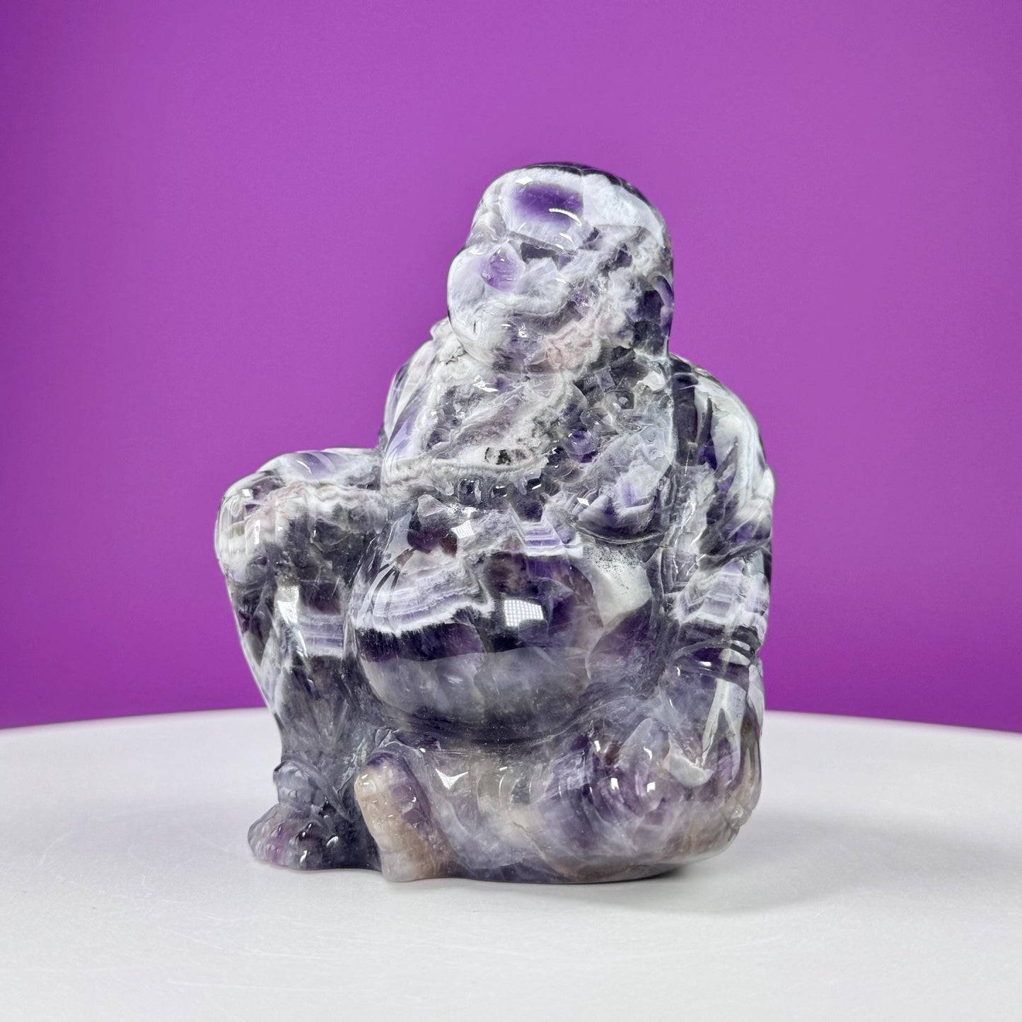 Dream Amethyst Laughing Buddha Carving