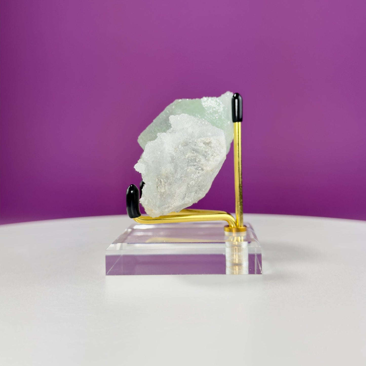 Fluorite (Manaoshan Mine, Hunan, China), (Includes Gold Metal/Acrylic Stand), UV Reactive